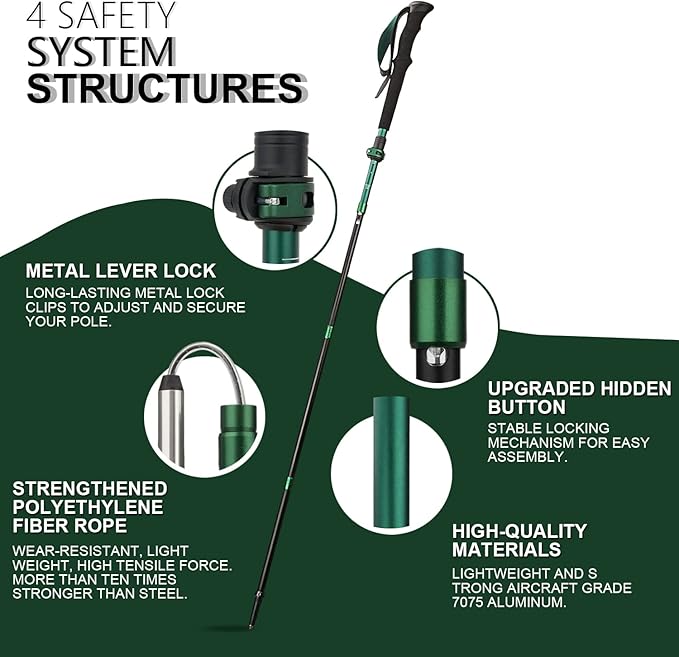 TheFitLife Collapsible Trekking Poles for Hiking – Lightweight Folding Walking Sticks for Men and Women with Extra-Long Foam Handle and Metal Flip Lock - Image 2