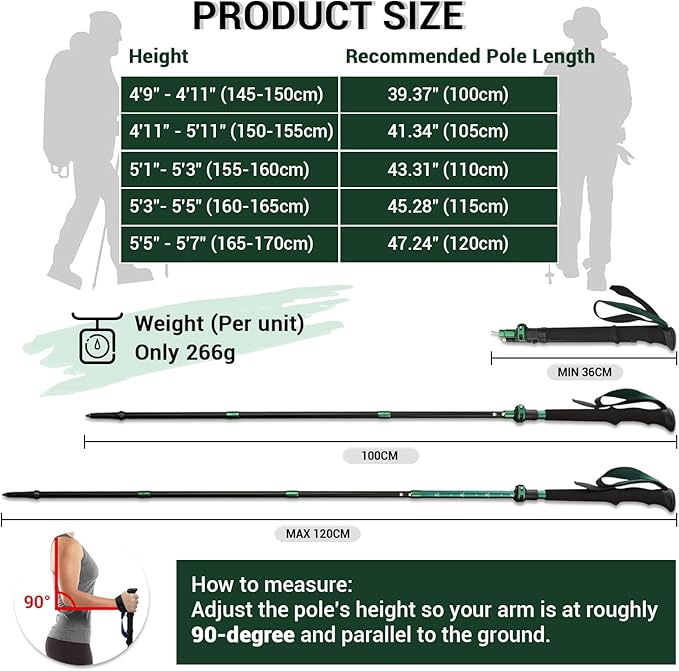 TheFitLife Collapsible Trekking Poles for Hiking – Lightweight Folding Walking Sticks for Men and Women with Extra-Long Foam Handle and Metal Flip Lock - Image 3