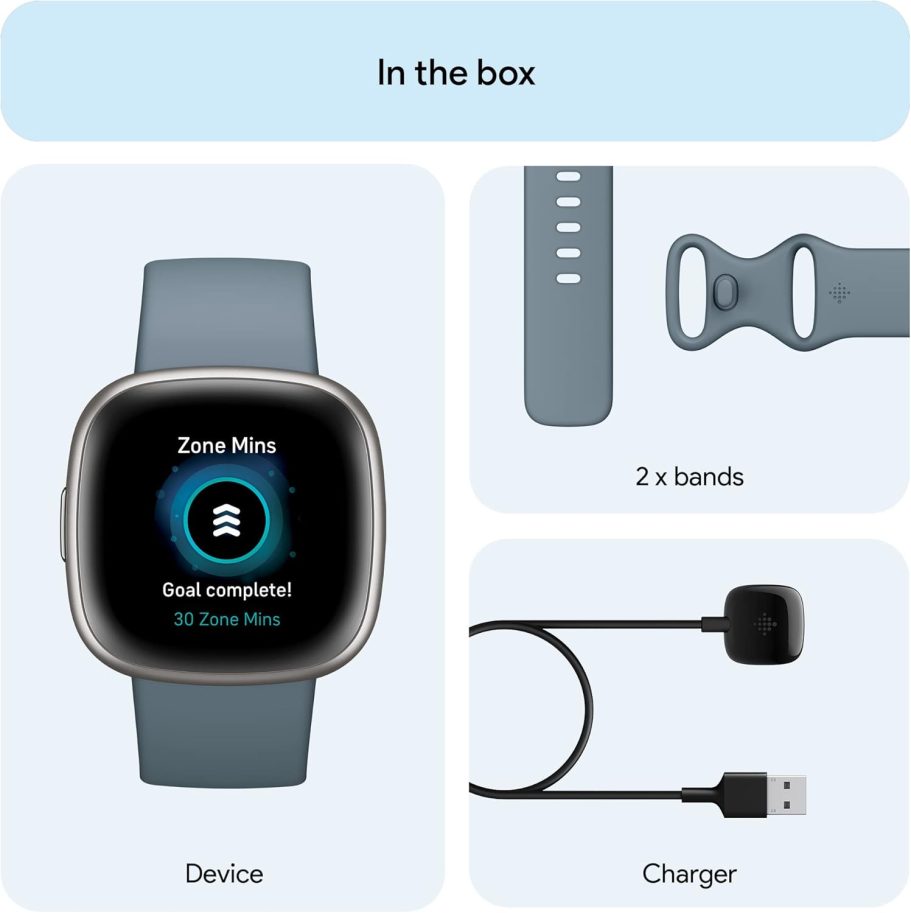 Fitbit Versa 4 Fitness Smartwatch with Daily Readiness, GPS, 24/7 Heart Rate, 40+ Exercise Modes, Sleep Tracking and more, Waterfall Blue/Platinum, One Size (S & L Bands Included) - Image 5