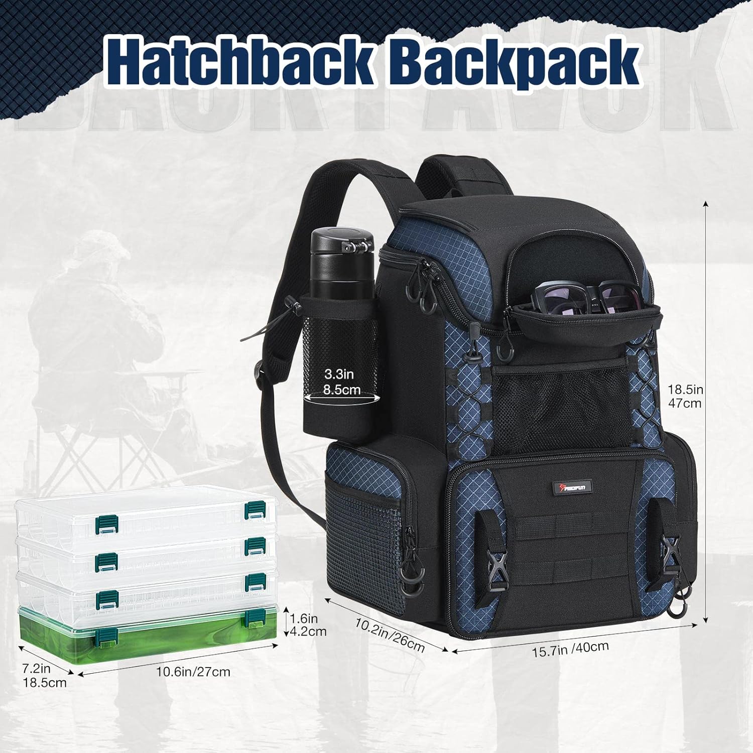 Piscifun Fishing Tackle Backpack with Rod Holders & 4 Tackle Boxes, Outdoor Fishing Bag with Waterproof Rain Cover - Image 2