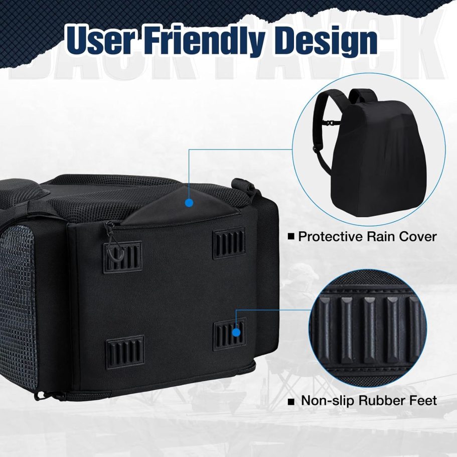 Piscifun Fishing Tackle Backpack with Rod Holders & 4 Tackle Boxes, Outdoor Fishing Bag with Waterproof Rain Cover - Image 6