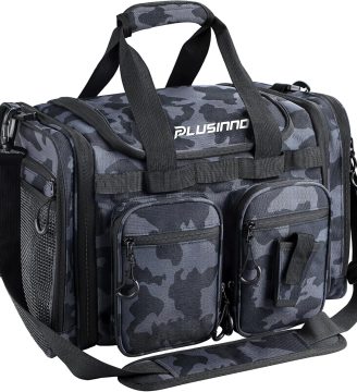 PLUSINNO Tackle Bag - Expandable Fishing Bag for Saltwater & Freshwater - Water Resistant Fishing Gear