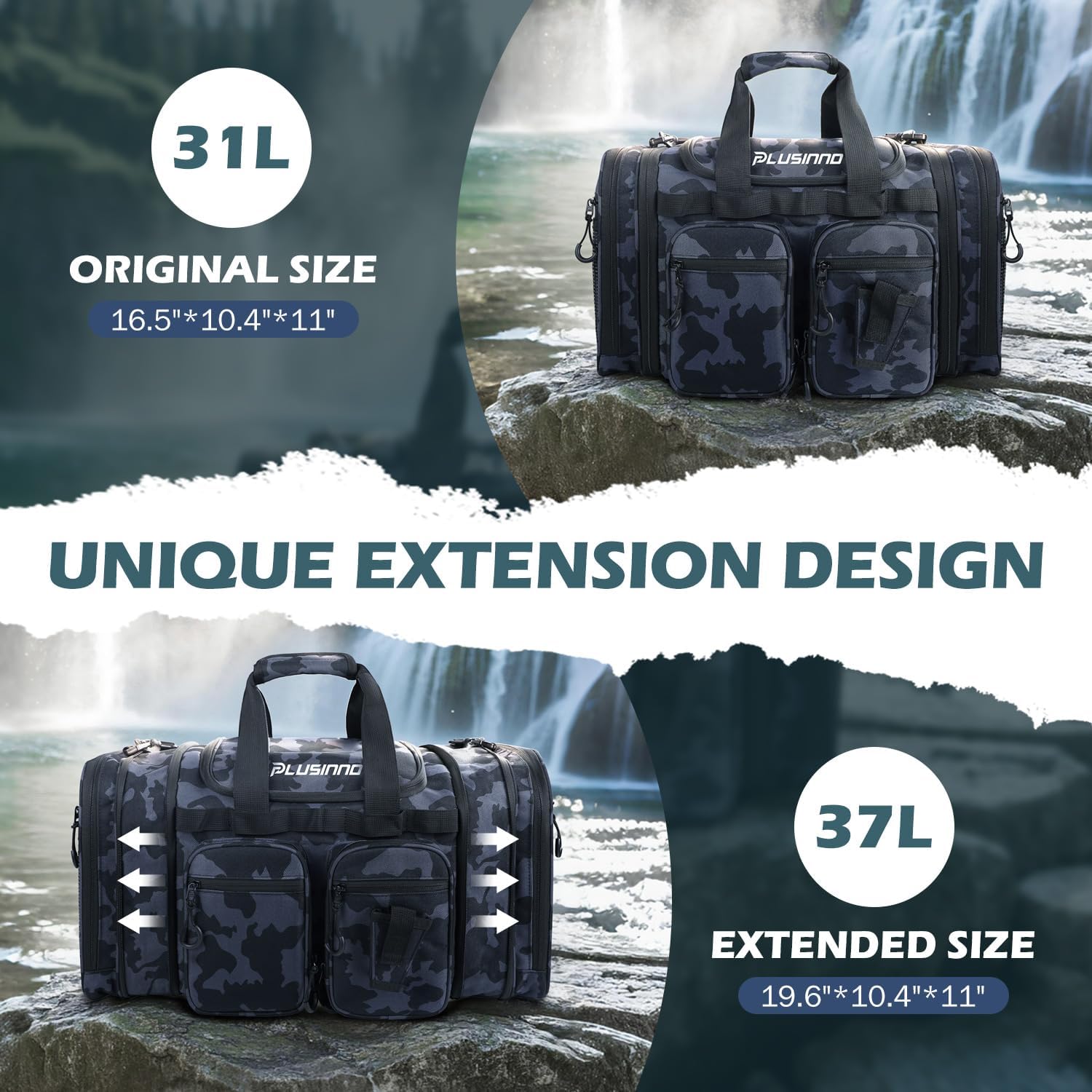 PLUSINNO Tackle Bag - Expandable Fishing Bag for Saltwater & Freshwater - Water Resistant Fishing Gear - Image 2